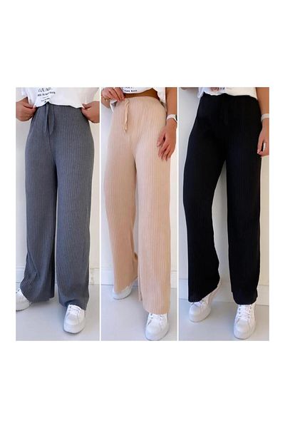 ipek collection Pantaloni și pantaloni de trening pentru femei, afumati, 3 piese - Camel- Black, îmbrăcăminte ocazională pentru acasă