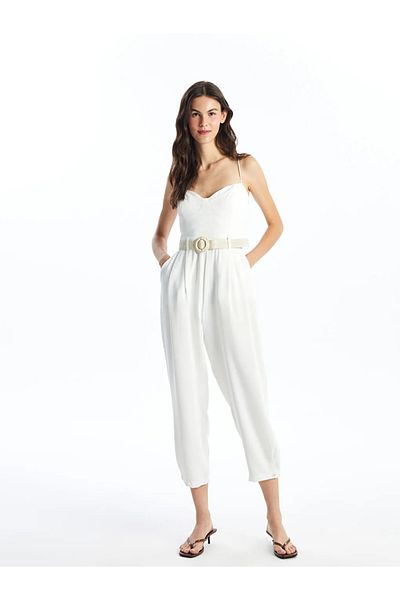 LC Waikiki Lcw Vision Ecru Heart Collar Straight Strap Women's Jumpsuit