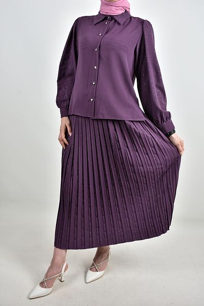 moda caddesi Glitter Detailed Skirt Shirt Set