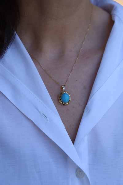 Yenigün Kuyumculuk 14 Ayar Altın Forse Zincirli Firuze Taşlı Kolye 2