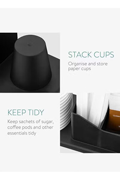 3D Brothers Coffee Station Organizer - Tea and Coffee Condiment Supplies Holder with Stacking Cup Storage