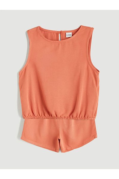 LC Waikiki Lcw Kids Orange Linen Blend Girls Blouse & Shorts