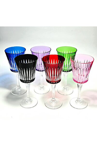 Kristal Market El Yapımı Kristal Cristalleria Italiana Renk Kadeh Takımı 6'lı