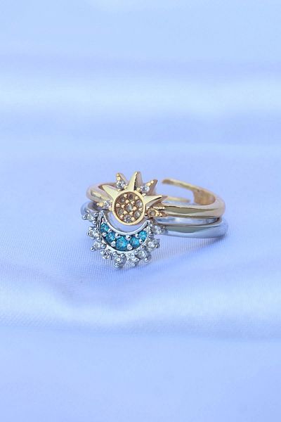 Skygo Brass Zircon Stone 2-Piece Adjustable Friend Ring