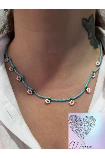 Darya Dd50 الأبيض الأزرق البوهيمي واليدوية مطرز قلادة ديزي