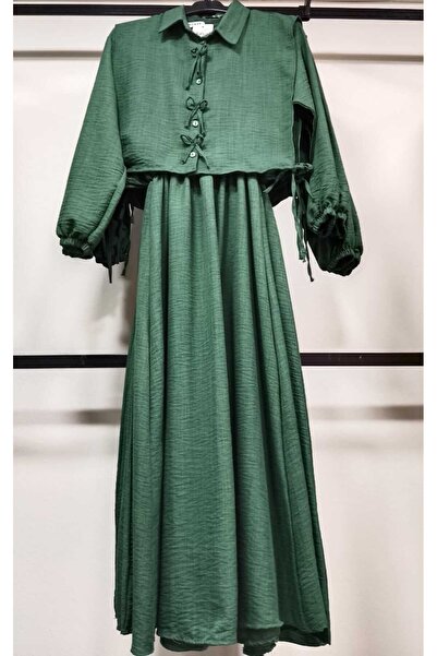 FADME TEKSTİL Siyah Bolerolu Tesettür Elbise - Beli Lastikli, Rahat Kesim, Gü...