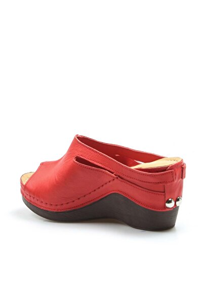 FAST STEP Genuine Leather Red Women's Comfortable and Stylish Wedge Heel Slippers 972Za1001