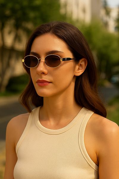 Daniel Klein New Season Oval Gold Brown Women's Sunglasses