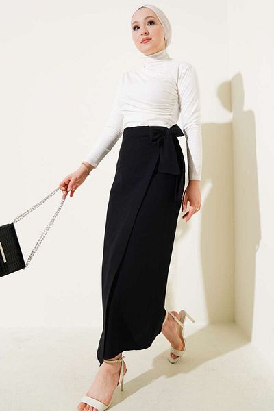 TANISA Noir Belted Skirt Tns-4158