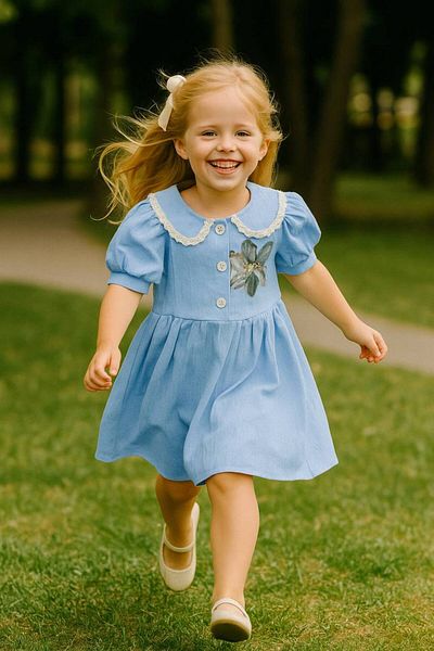 ARBİ kids Рокля за момиче с яка от органичен памук и цветни детайли, купете един размер по-голям