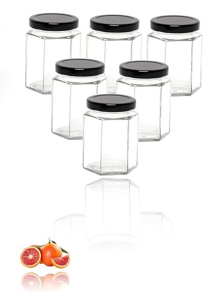 Generic Hexagonal Glass Storage Jars with Lids - Set of 6 | Quality Glass Containers for Spice, Jam,