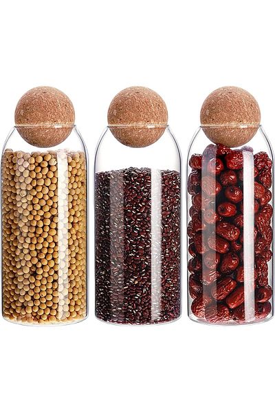 Generic Elegant 3-Pack 1200ml Round Glass Storage Jars With Bamboo Lids - Airtight, Durable, Dishwas