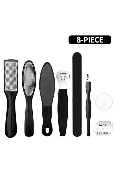 Choice1 مجموعة باديكير احترافية 8 في 1 8/10 في 1 باللون الأسود، ماكينة حلاقة الكالو من الفولاذ المقاوم للصدأ للحصول على أقدام ناعمة وملساء