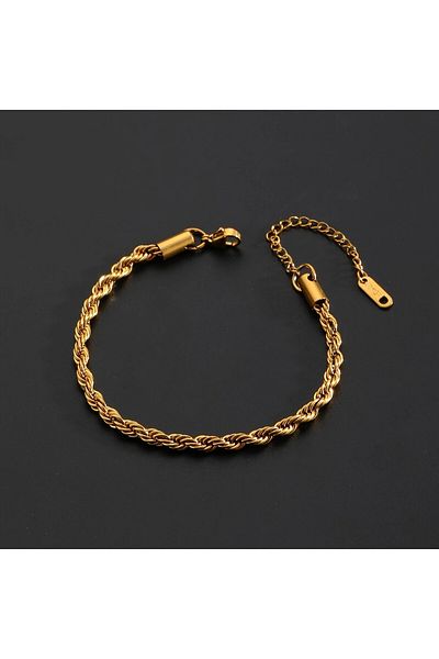 Tasarım Steel Bracelet Thin Twist Chain Model 4 mm Thickness 18 cm Length 5 cm Additional Gold Yellow Gold
