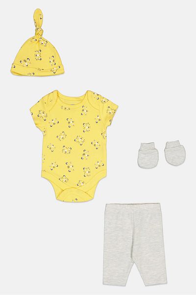 MOTHERCARE Toddlers Boy 4 Pieces Bodysuit And Shorts With Mittens And Cap Set, Multicolor