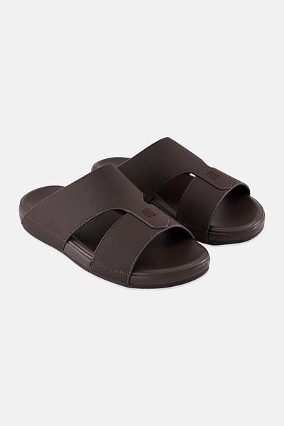 Algspar Men 2 Strap Slip On Arabic Sandals, Coffee