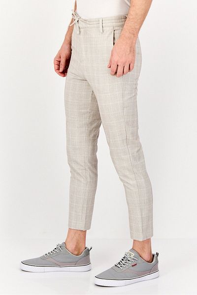 CELIO Men Stretch Fit Micro Check Dress Pants, Beige