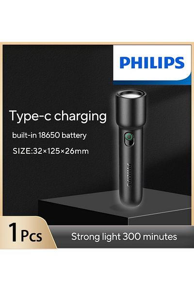 Philips مصباح يدوي محمول جديد EDC 2024 بتركيز ثابت 18650، مصباح يدوي LED قابل لإعادة الشحن