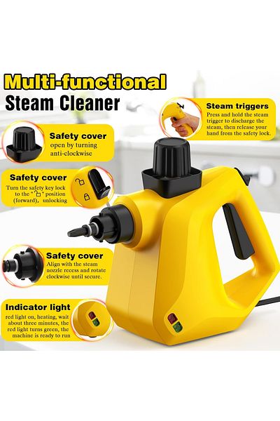 Saharaz 11PCS Handheld Steam Cleaner for Home,with Safety Lock and 11 Accessory Kit to Remove Grime,350ML