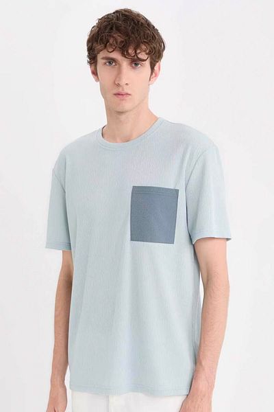 DeFacto Regular Fit Crew Neck Pocket Light Blue Men's T-Shirt B6535Ax/Be215