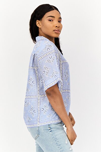 SANDRO Women Notched Collar Short Sleeves Paisley Print Shirt, Multicolor