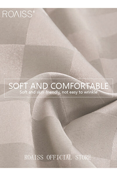 ROAISS 3-piece Set Men's Short Sleeves Pajamas Pants Trousers Sleepwear Sets Satin Grid Printing Silk Night