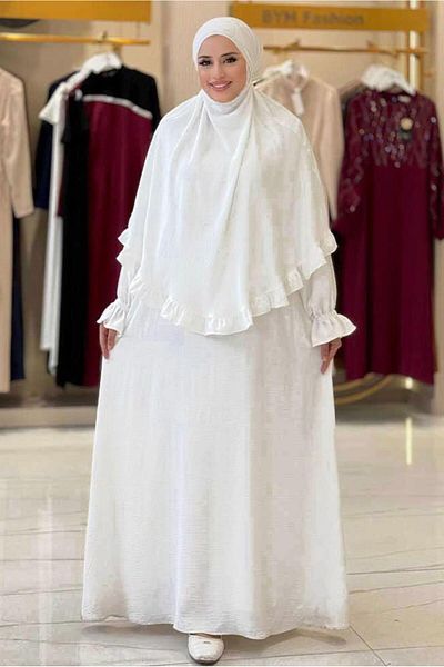 TRENDTESETTÜR Women Ecru Ruffled Prayer Dress t 4306