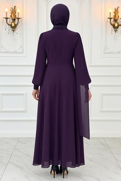 TRENDTESETTÜR Women's Plum Chiffon Evening Dress t 9163