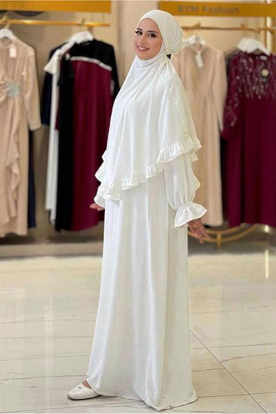 TRENDTESETTÜR Women Ecru Ruffled Prayer Dress t 4306