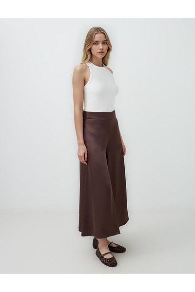 Jimmy Key Bitter Brown High Waist Loose Wide Leg Short Woven Trousers