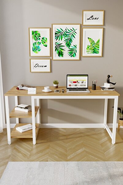 reflekta Kitaplıklı Raflı Atlantik Çam Beyaz Çalışma Masası Ofis Masası Oyuncu Masası