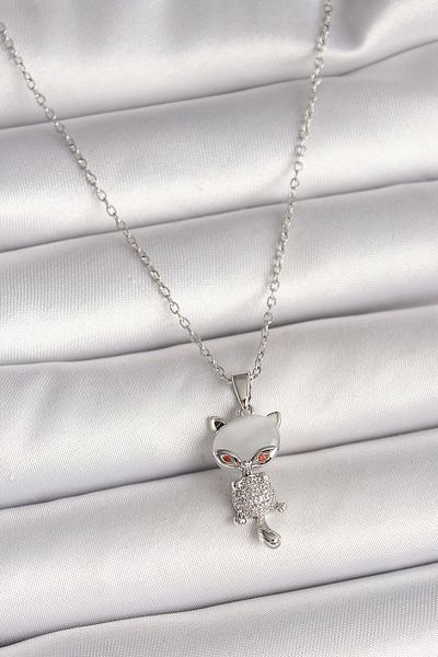 Clariss 316L Steel Silver Color Chain Zircon Stone Cat Model Women's Necklace