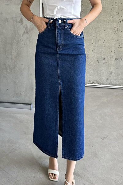 Genel Markalar Straight Düz Kesim Önü Yırtmaçlı Midi Boy Çift Cepli Düğmeli F...