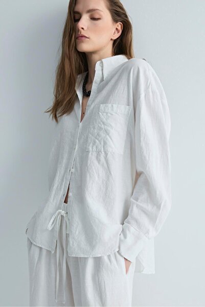 Suud Collection Біла прохолодна сорочка з льону оверсайз