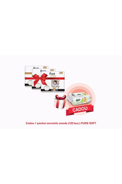 Pure Baby Set De 3 Pachete Nr. 6, 96 Scutece, Cu 1 Pachet De Șervețele Umede, 120 Buc.