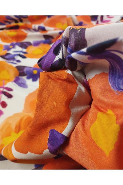 Kumaş Parça Μωβ πορτοκαλί Floral Poplin Πλάτος: 150