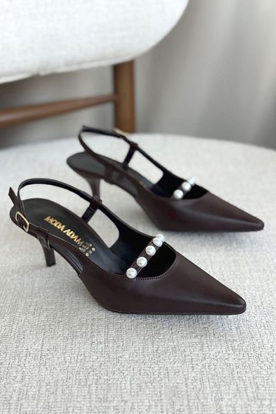 GOFFSHOES Pantofi cu toc mic Justin Pearl pentru femei - maro-piele