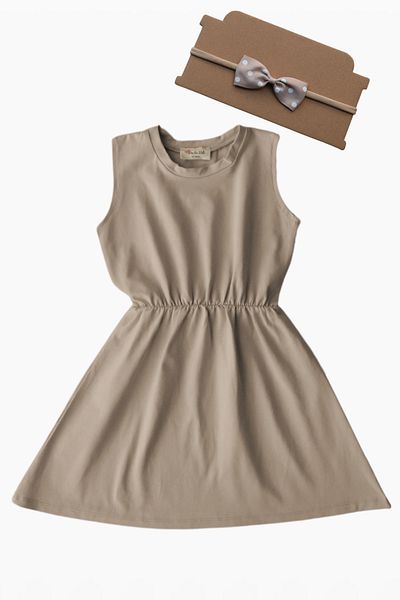 Parla Kids 0006 - Σετ μπαντάνα με φιόγκο φόρεμα Kumbeige για κορίτσι