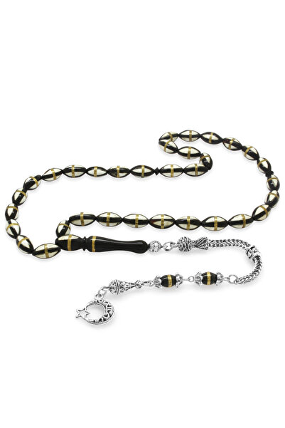 Tesbihane Χάντρες προσευχής Kuka με μεταλλική φούντα που δεν μαυρίζεται, από ορείχαλκο, σπειροειδές κομμένο αρπά, ασημί, με γραμμένο όνομα, λευκό μελάνι, γεμιστό με λευκό μελάνι