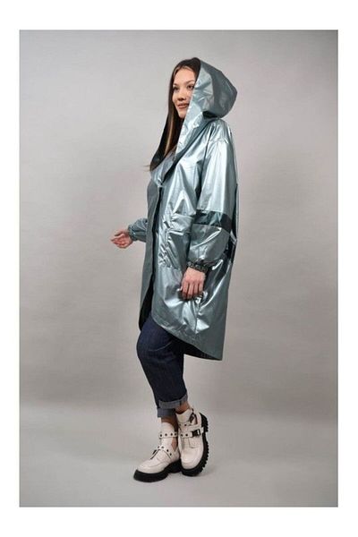 TRENDY.İNG Thin Trench Coats Pearlescent Pellice Single Waist Metallic Green