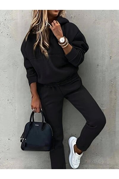 Asil Acar Home Set de trening pentru femei, cu mânecă lungă, cu glugă, cu dou...