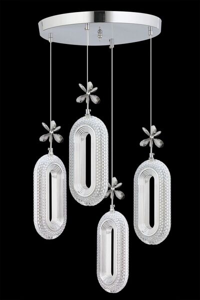 İstanbul Avize Led Alfa 4'lü Gümüş Kumandalı 3 Renk Ledli Kristal Taşlı Modern Led Avize