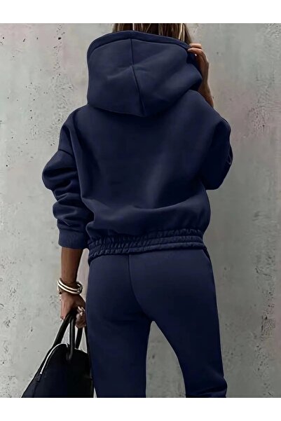 Genel Markalar Kadın Uzun Kollu Kapşonlu Alt Ve üst Iki Iplik şardonlu Eşofman Takım