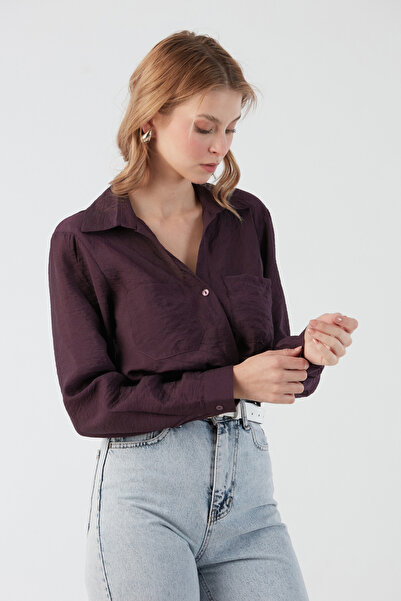 Fulla Moda Knotted Front Pocket Crop Shirt