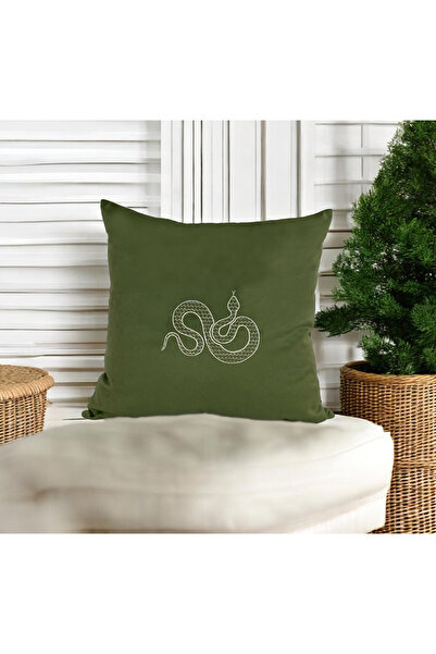ASDİVA غطاء وسادة مخملي بنمط ثعبان أخضر مطرز ومطرز مقاس 45 × 45