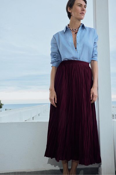 Suud Collection Burgundy Donette Pleated Skirt