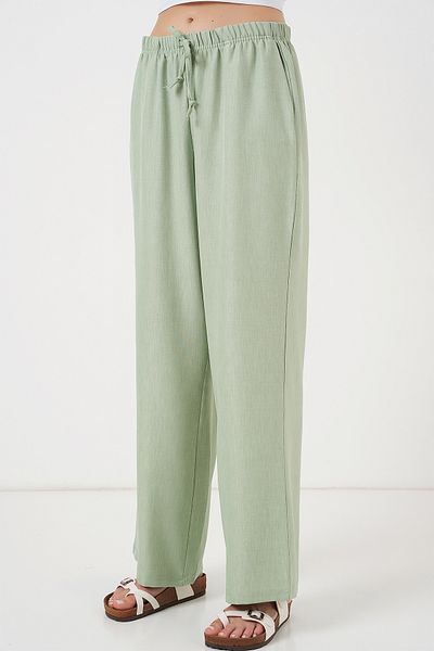 Bigdart Spodnie lniane damskie z szerokimi nogawkami 6735 - E.Green