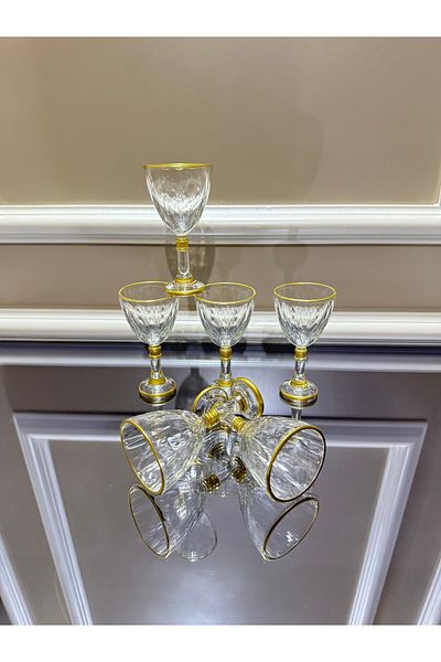 EVRA Gold Gilded Footed Crystal 6-Piece Coffee Side Water Glasses