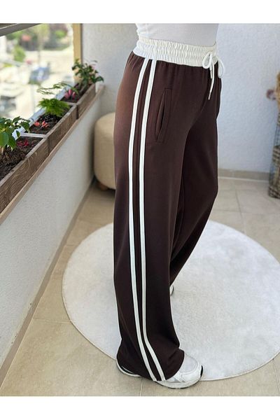TUNAM BUTİK Modal Fabric Palazzo Casual Pants with Stripes