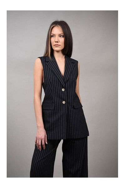 LUMİNA Venezia Cut Out Striped Suit Vest M Black